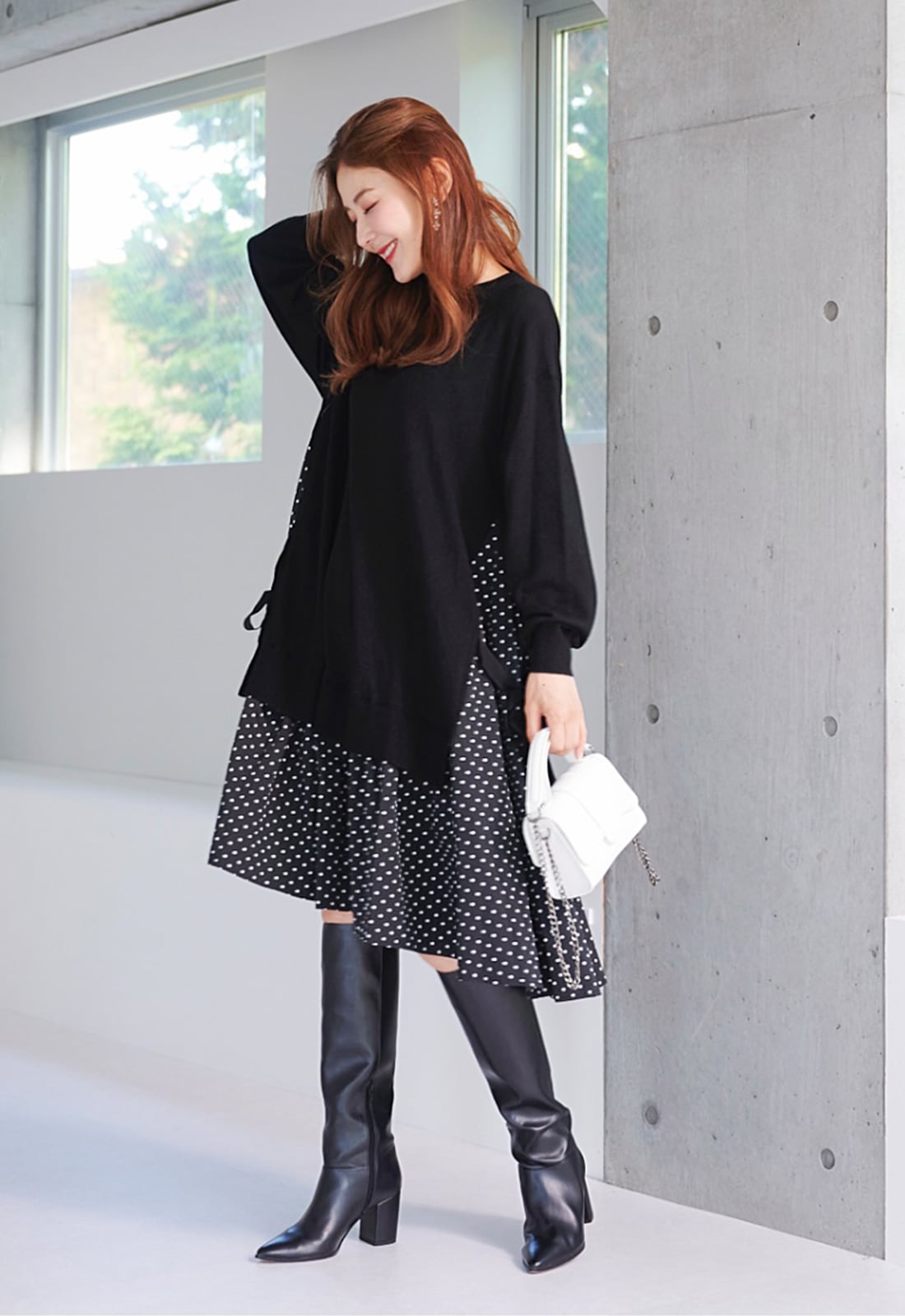 ニットドッキングドットワンピース | DRESS | OBLI