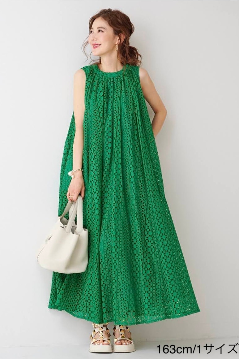 グリーンコットンレースワンピース | DRESS | OBLI