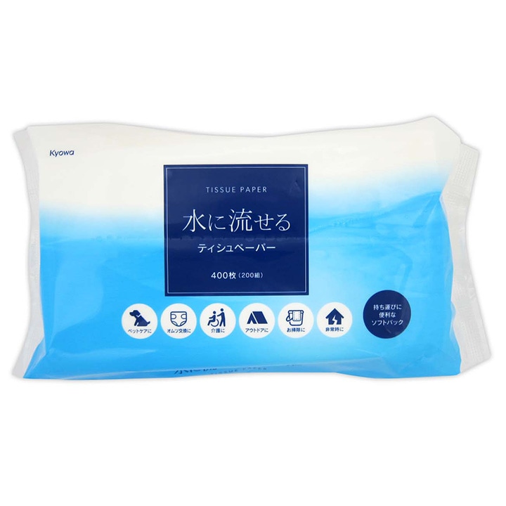 水に流せるティッシュソフトパック400枚（200組）300個セット(10c/s