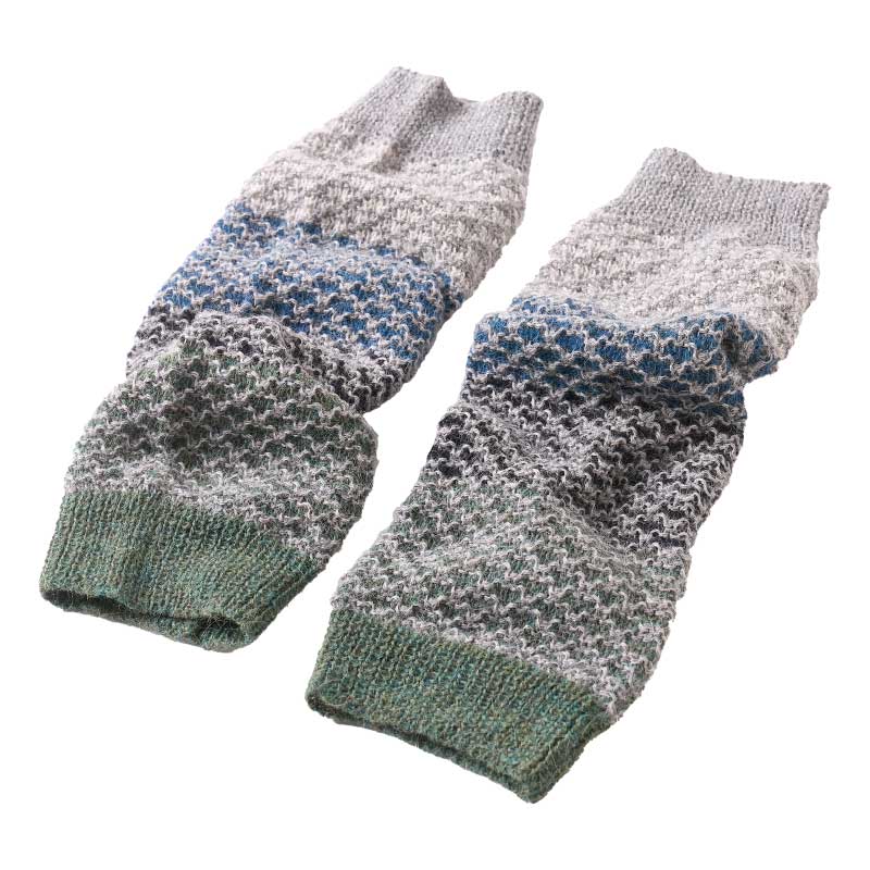 アルパカ100％ レッグウォーマー 引き上げ柄（グリーンMIXカラー