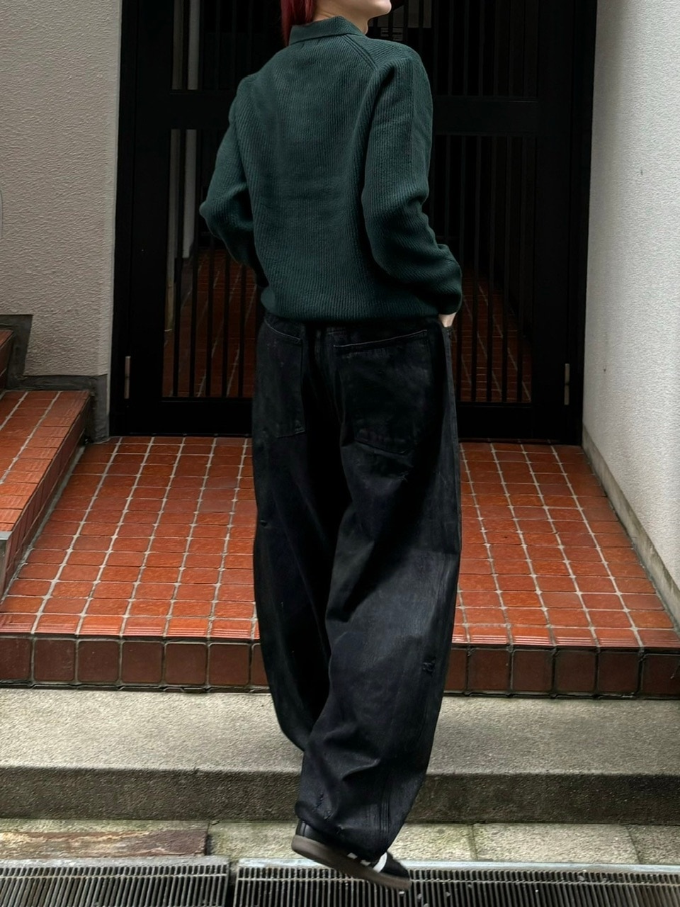 受注制【Chikashitsu +】coating damage wide denim pants