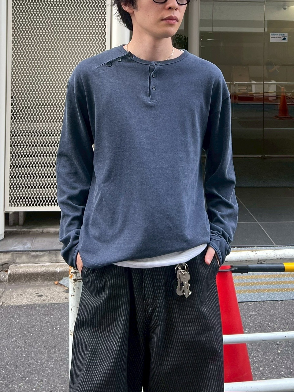 受注制【Chikashitsu +】double button henry neck long sleeve tee
