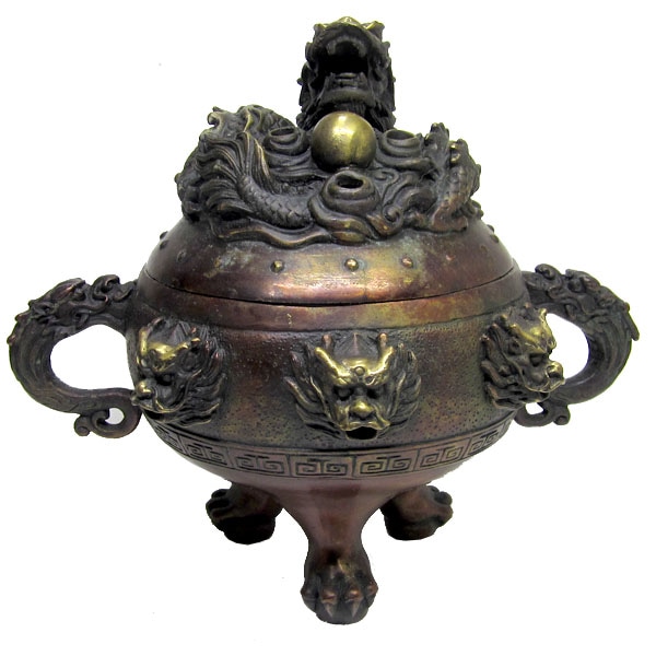 銅製龍香炉 大 取っ手付き【送料無料】（沖縄700円）｜ ドラゴン,竜,龍