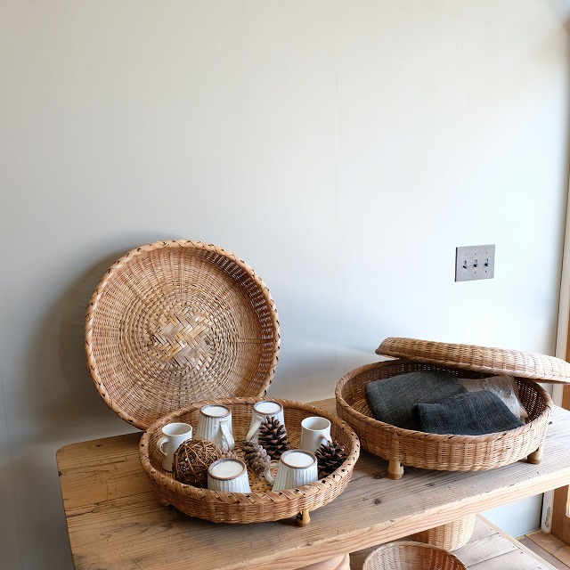 蓋付きの竹籠 2個セット｜古雑貨,籠 バスケット｜古家具・アンティーク
