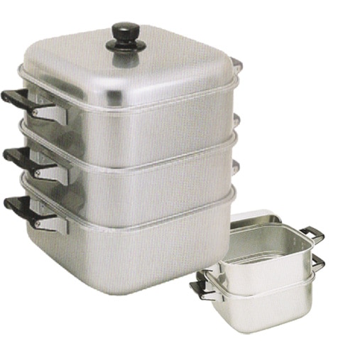 アカオアルミ アルミ製大型角蒸し器 鍋付二重セイロ角型36cm 蒸量：3.5