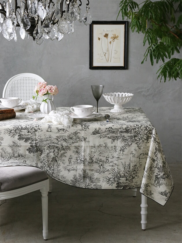 Borgo delle tovaglieコットンテーブルクロスFILOトワルドジュイブラック