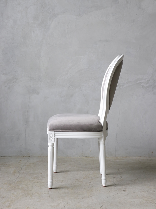 SGDダイニングチェアオーバルバックホワイト&ライトグレーベルベットMW