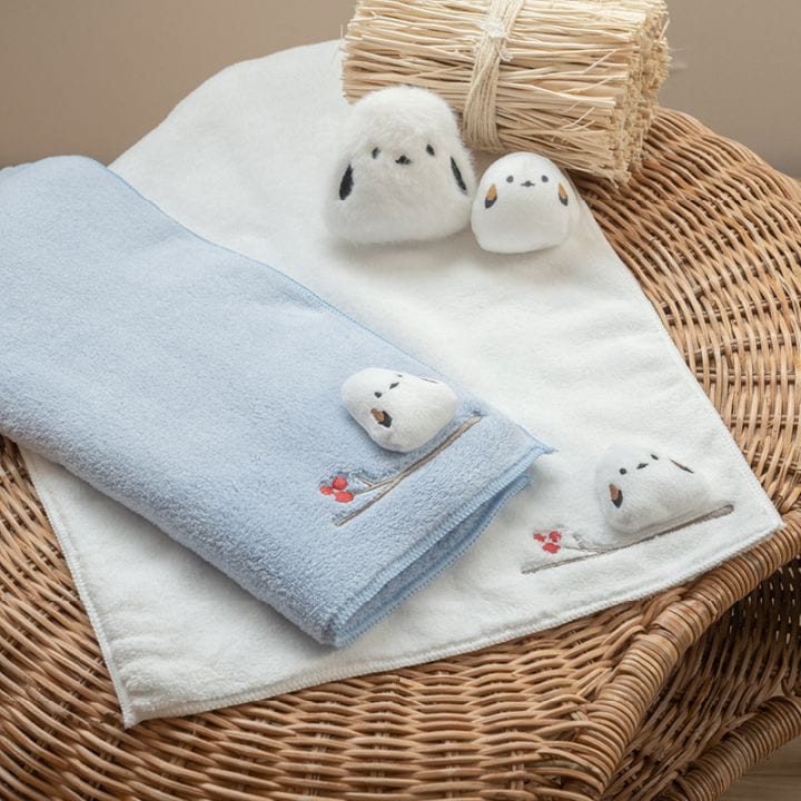 SDS シマエナガちゃん ハンドタオル 約34×80cm ブルー/ホワイト