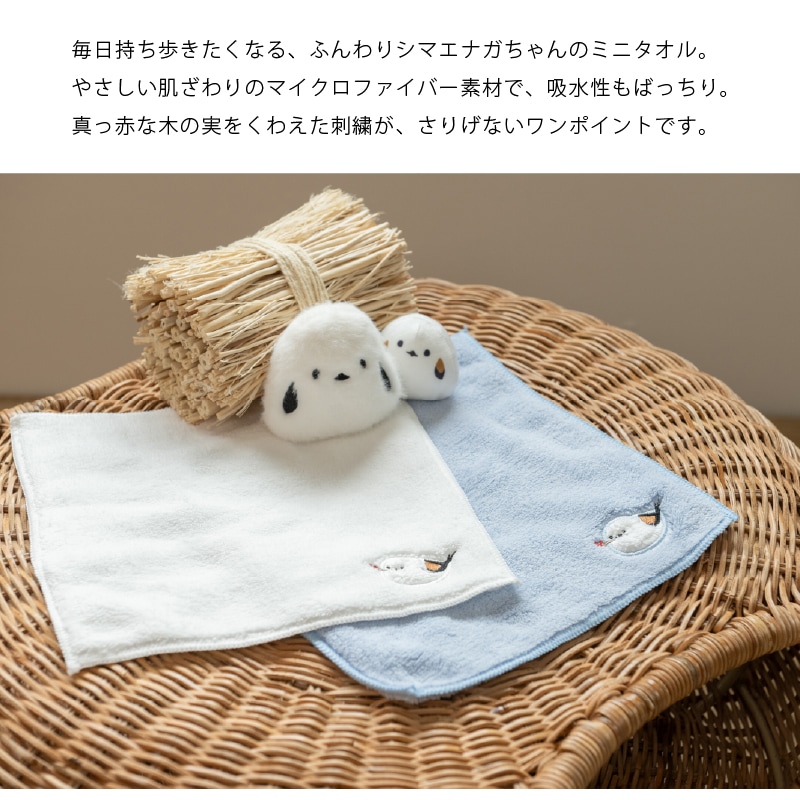 SDS シマエナガちゃん ミニタオル 約25×25cm ブルー/ホワイト