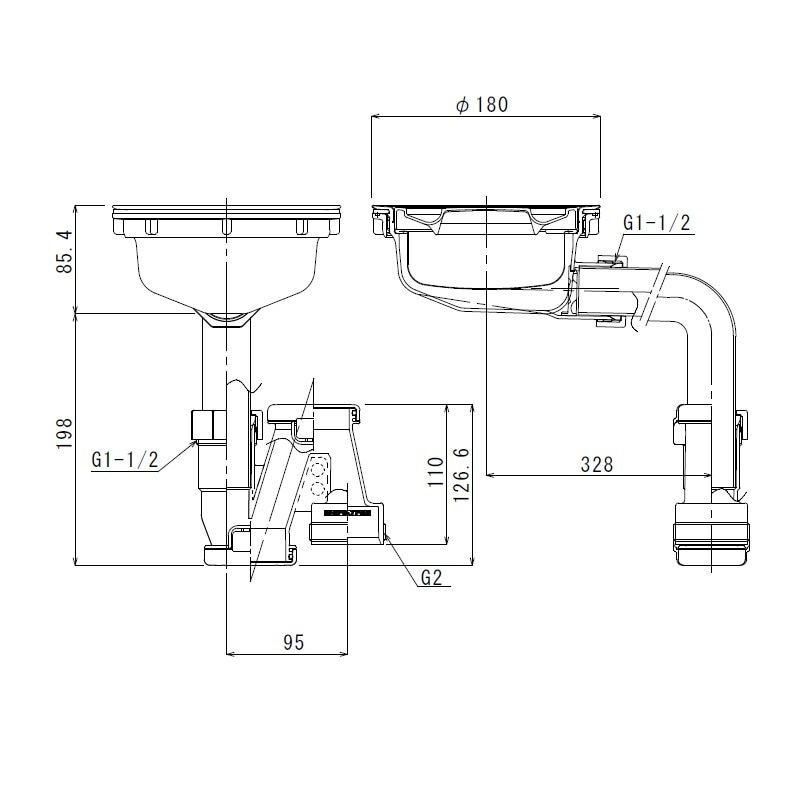 薄型横引きKITトラップセット G2ネジ TO-944 | キッチン用排水部品