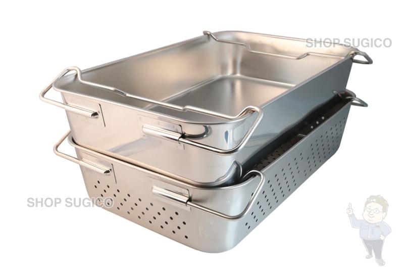 18-8 給食バット 運搬型 積み重ねハンドル 穴明 深さ185mm SH-6038-7P