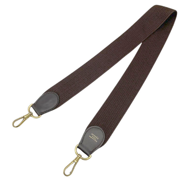 HERMES エルメス ショルダーストラップ コットン レザー ブラウン