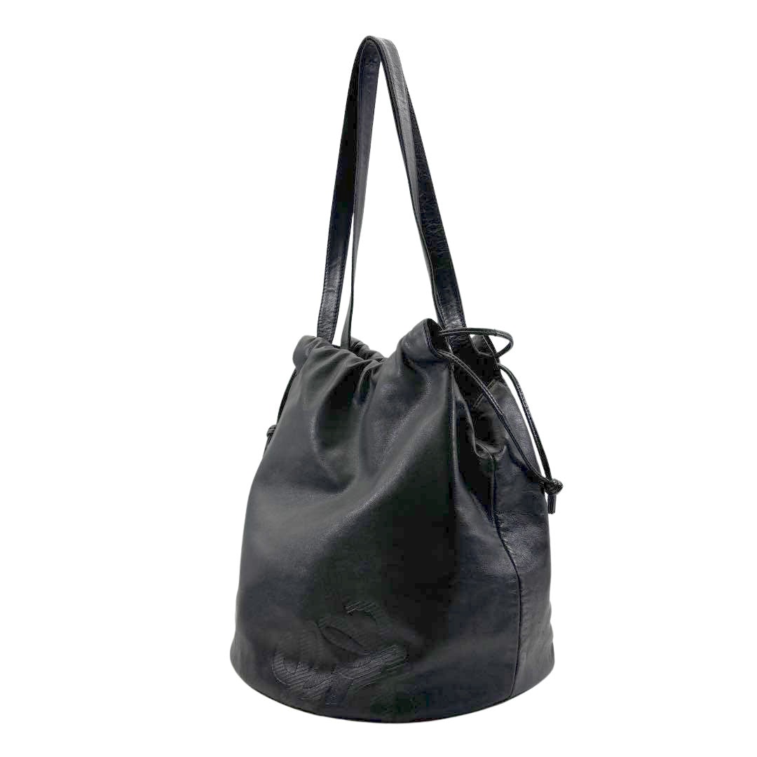 LOEWE ロエベ 巾着ショルダーバッグ アナグラム ナッパレザー ブラック