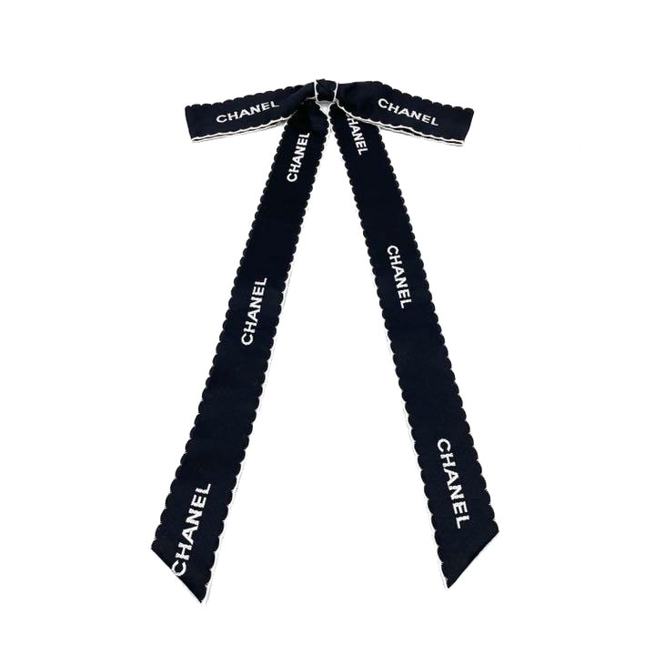 CHANEL シャネル リボンブローチ サテン ブラック ホワイト