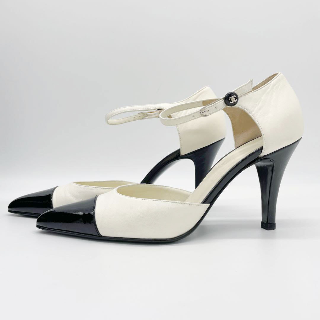 CHANEL シャネル バックストラップ パンプス レザー バイカラー