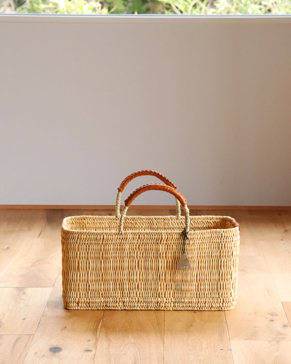 WARANGWAYAN(ワランワヤン) ストローバスケット 四角 浅 ライトグレー L