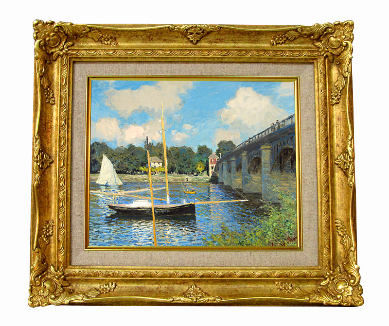 モネ アルジャントゥイユの橋 ジクレーキャンバス複製画 額装品