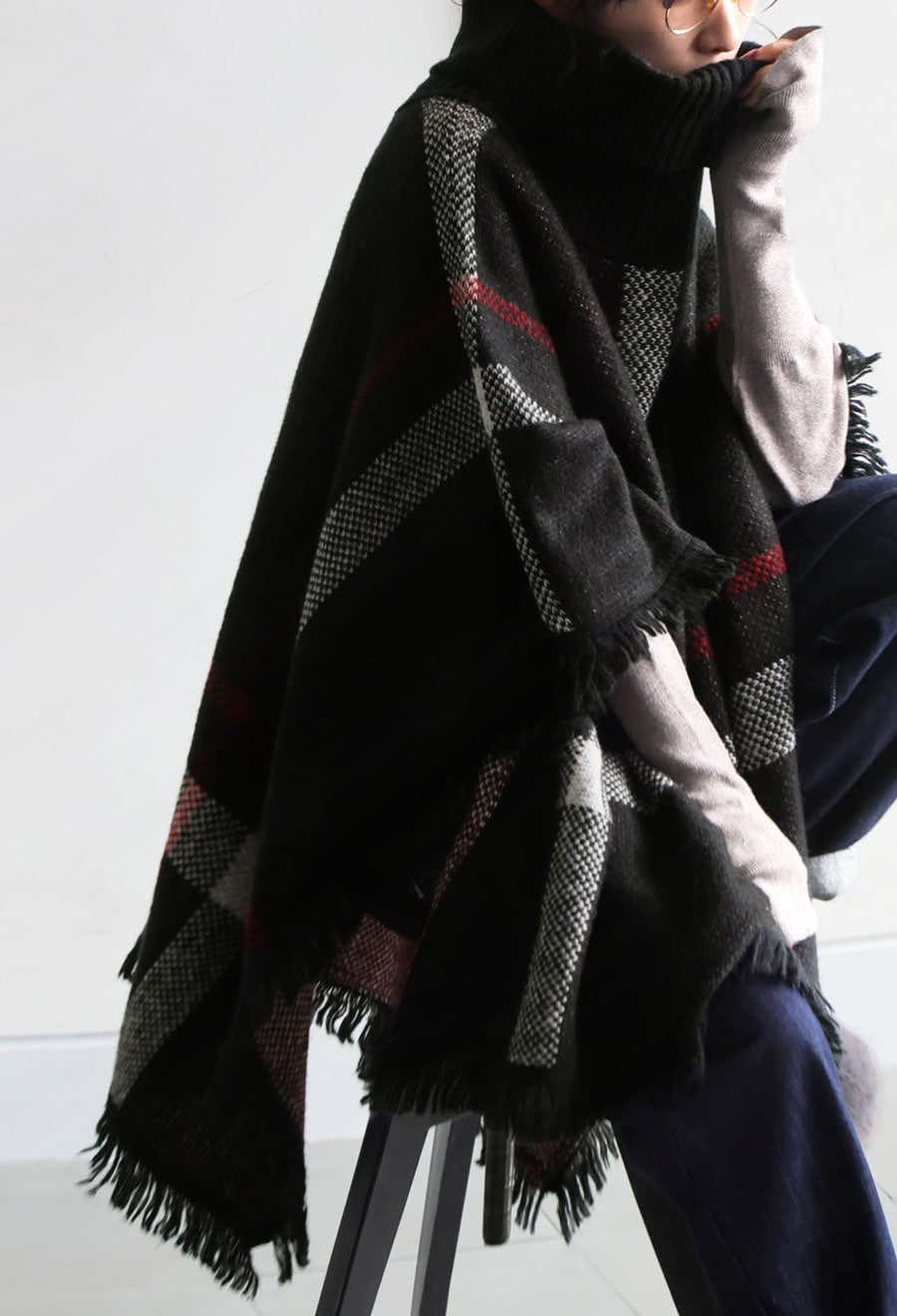 チェック柄 2WAY ポンチョ スカート レディース 送料無料・再入荷