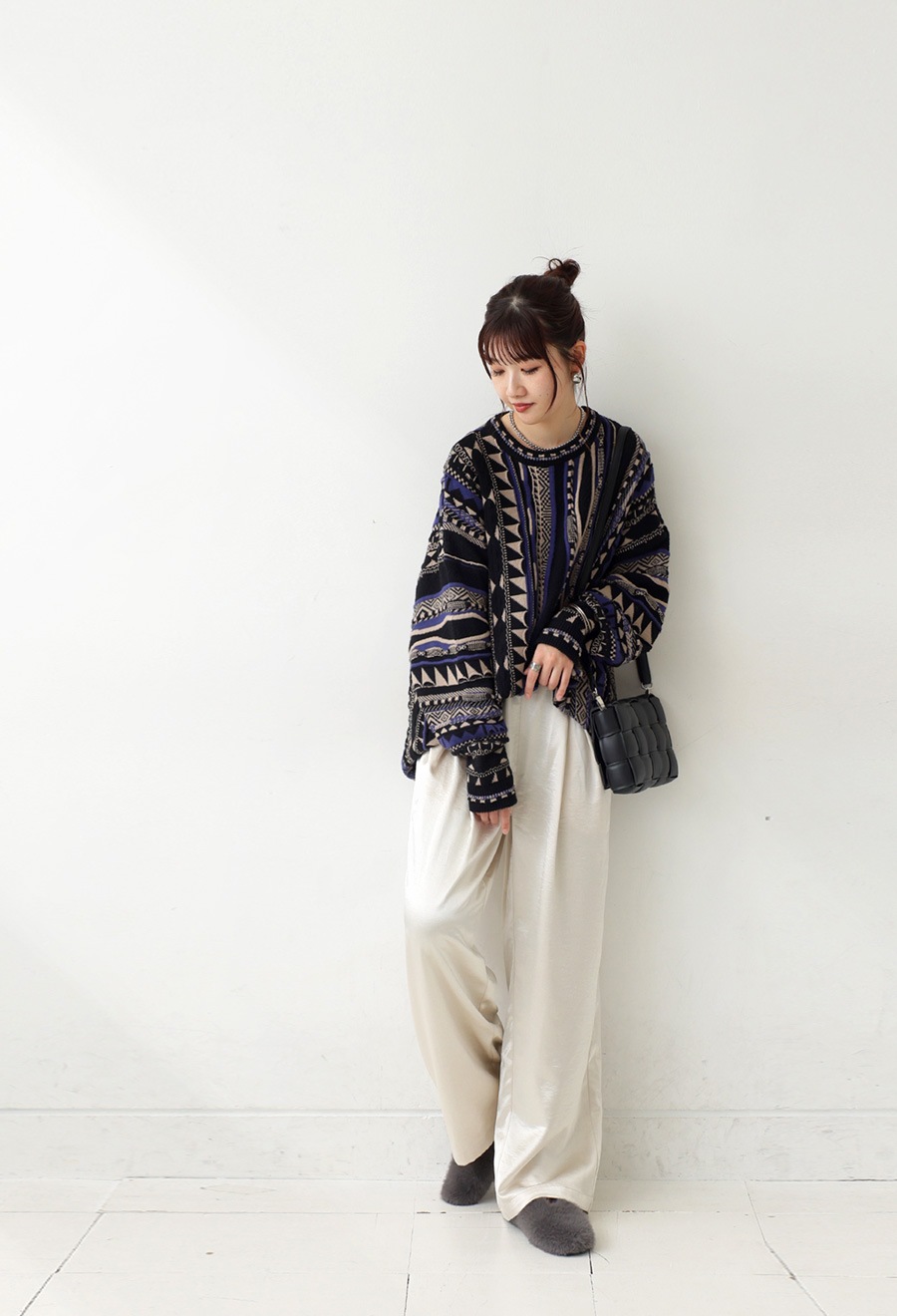 幾何学柄 ジャガードニット レディース 綿100％ 長袖 送料無料・再入荷