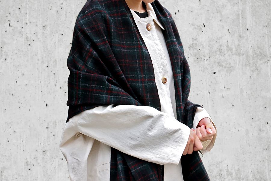 反物販売】洗いをかけた ウールガーゼチェック 【毛 生地 ストール