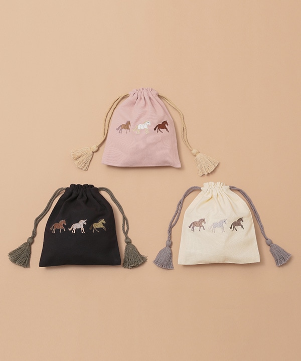 ウマ刺繍巾着 | FASHION GOODS,ポーチ | THOUGHT OF TOKYO KANKAN