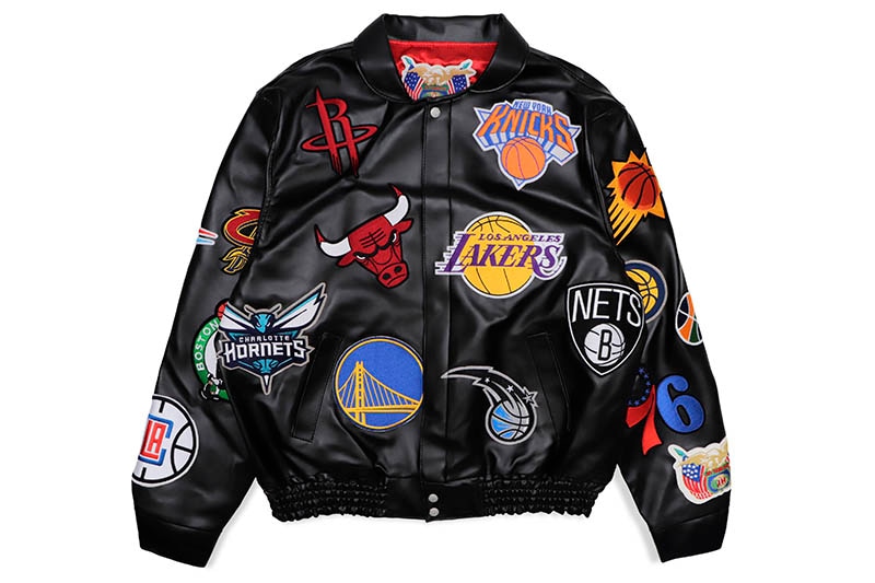 JEFF HAMILTON NBA COLLAGE VEGAN LEATHER JACKET NBA-201 (BLACK