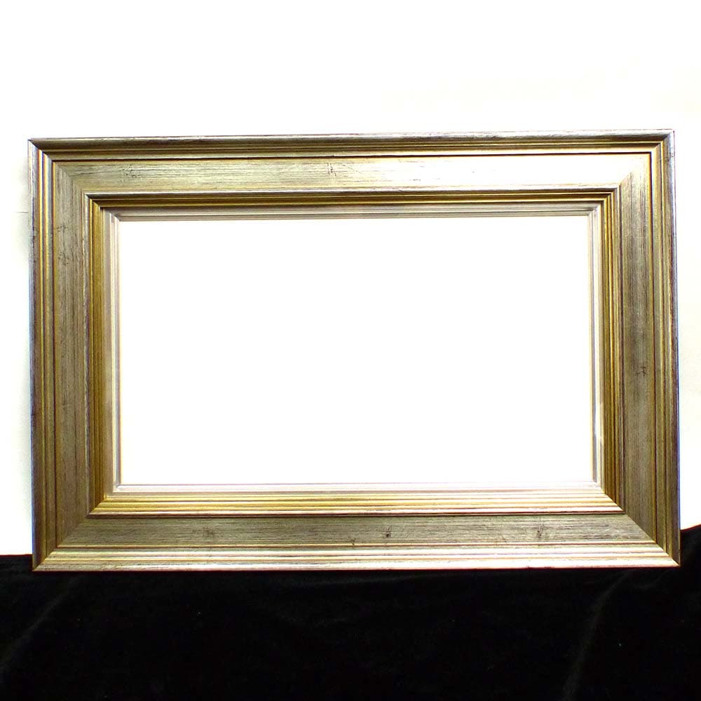 レトロな雰囲気の銀色木製額縁 フレーム / 油彩額縁 (キャンバス画付き