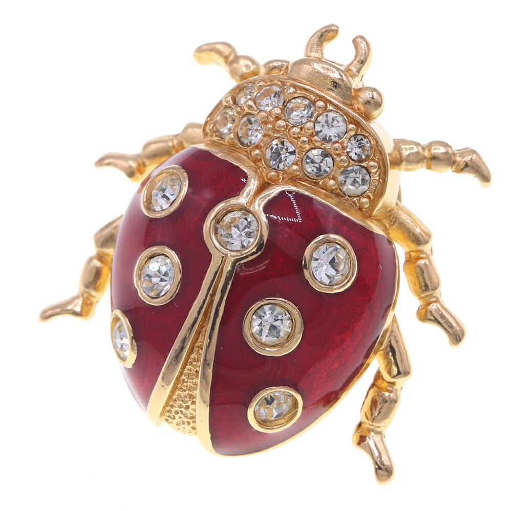 ディオール ピンバッジ レッド ゴールド メタル ラインストーン 中古