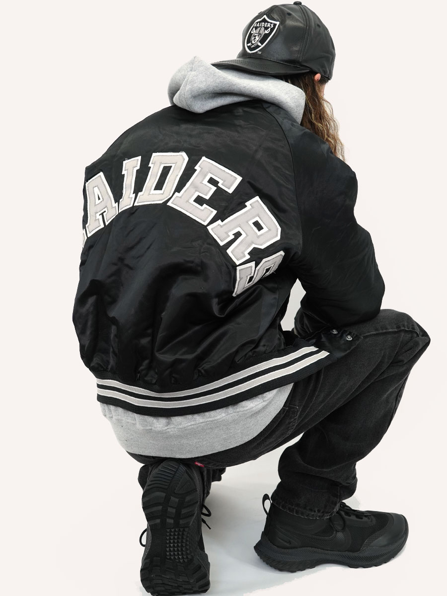 80's Chalk Line ''RAIDERS'' 両面プリント サテンスタジャン 表記(L