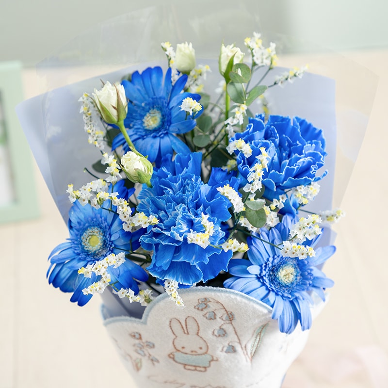 直送商品A】ミニタオル/チャームが選べる フラワーブーケ ブルー