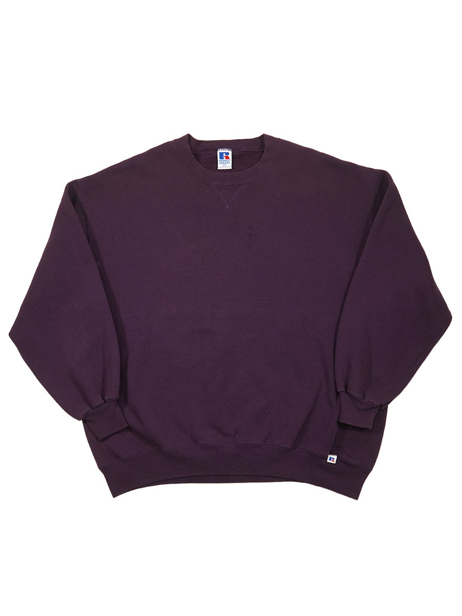 90's RUSSELL ATHLETIC 前V 無地スウェット パープル 表記(XXL) USA製