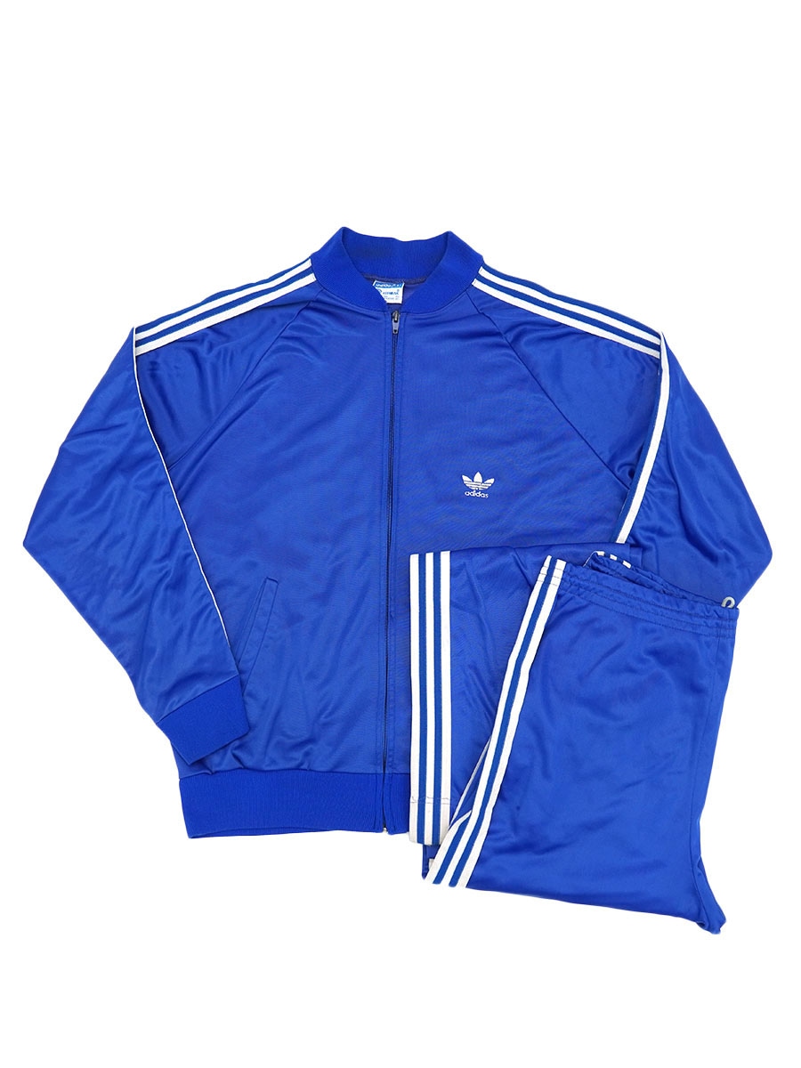 70's adidas ATPトラックジャージ 青x白 セットアップ 実寸(XL位) USA