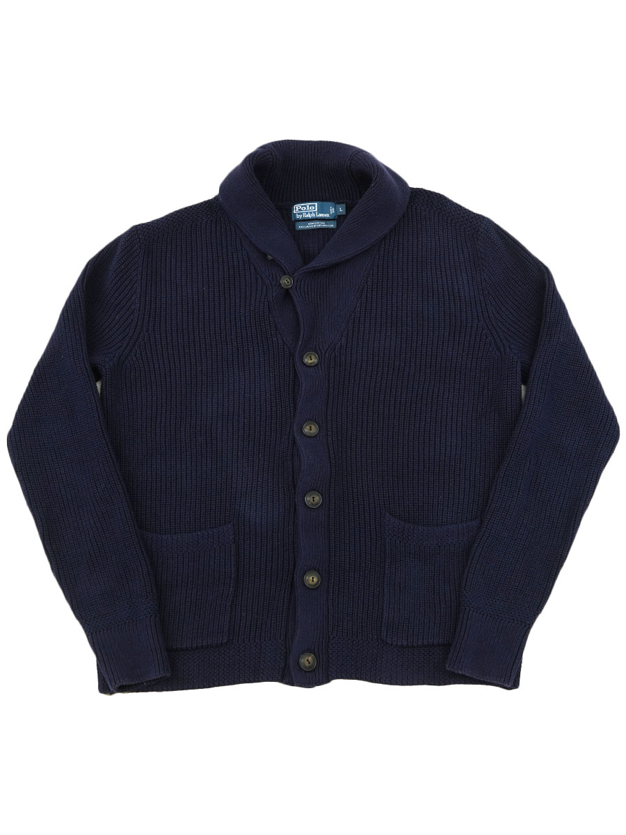 ラルフローレン 単色ネイビー 100%コットン ショールカラー