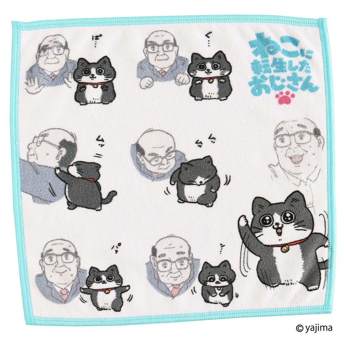 ねこに転生したおじさん スマホ拭きハンカチ 体操するプンちゃん