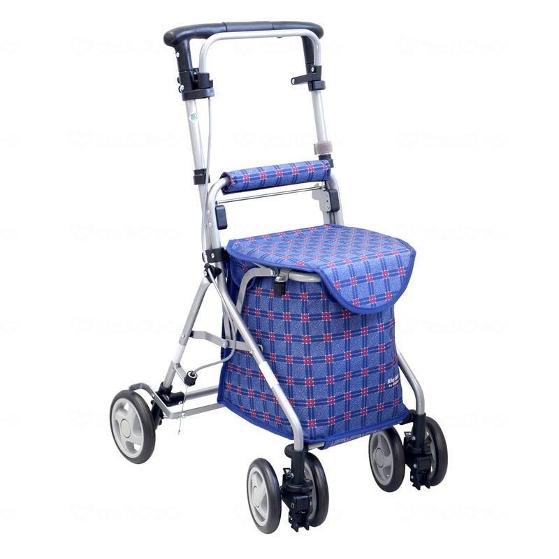 超売れ筋】リズムRWC 二筋格子ブルー シルバーカー 島製作所