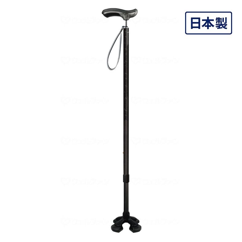 蒔絵風アルミ製長さ調節付折り畳みステッキ 黒・鳳凰 ｜ 杖・ステッキ