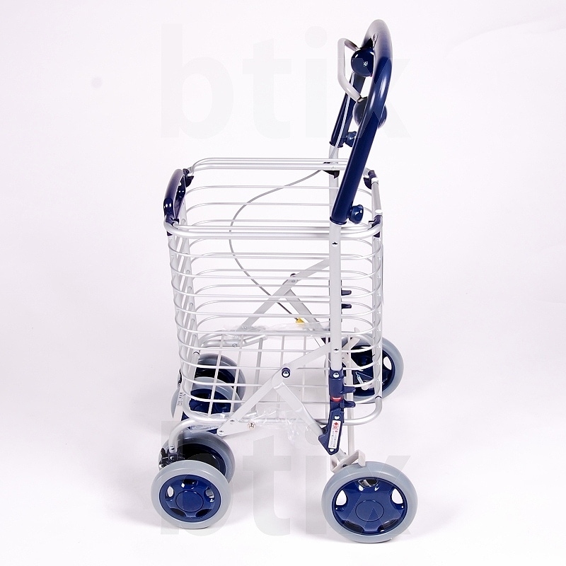 超売れ筋】ブレーキ付きアルミワイヤーカート メッシュ紺 ｜ シルバー