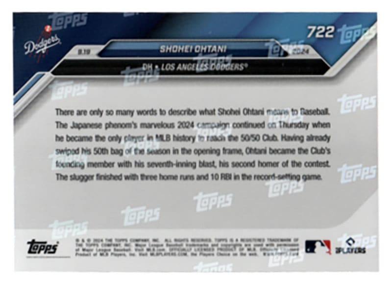 大谷翔平 #722 MLB史上初の50/50を達成した選手となった記念カード