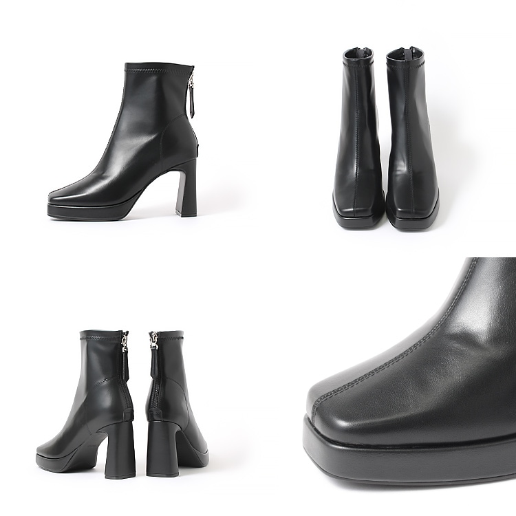 SALE】スクエアトゥ ショートブーツ チャンキーヒール ハイヒール