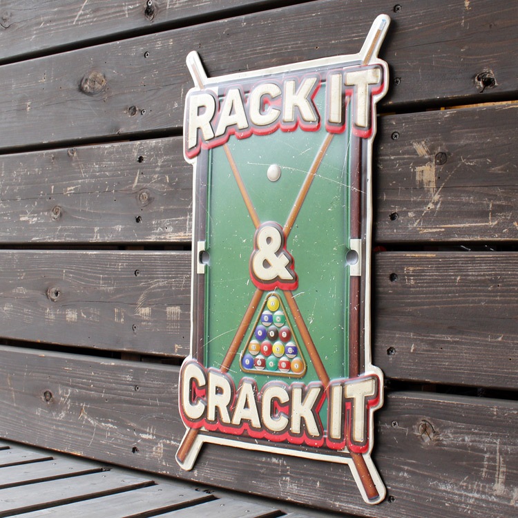 ブリキ看板 エンボスメタルサイン ラックイット・クラックイット Rack