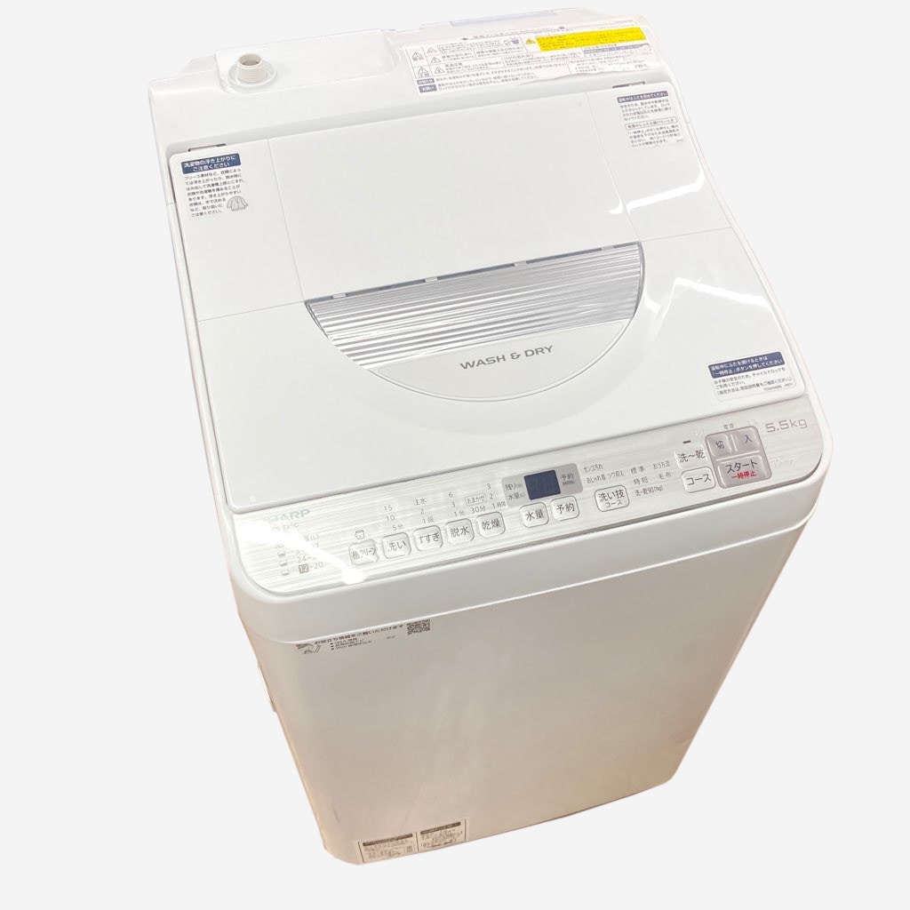 中古 洗濯5.5kg 乾燥3.5kg 縦型洗濯乾燥機 シャープ ES-TX5C-S 2019年