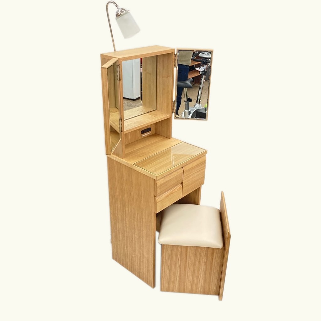 中古美品 ニトリ 三面鏡ドレッサー NノワルLBR ライトブラウン 椅子付