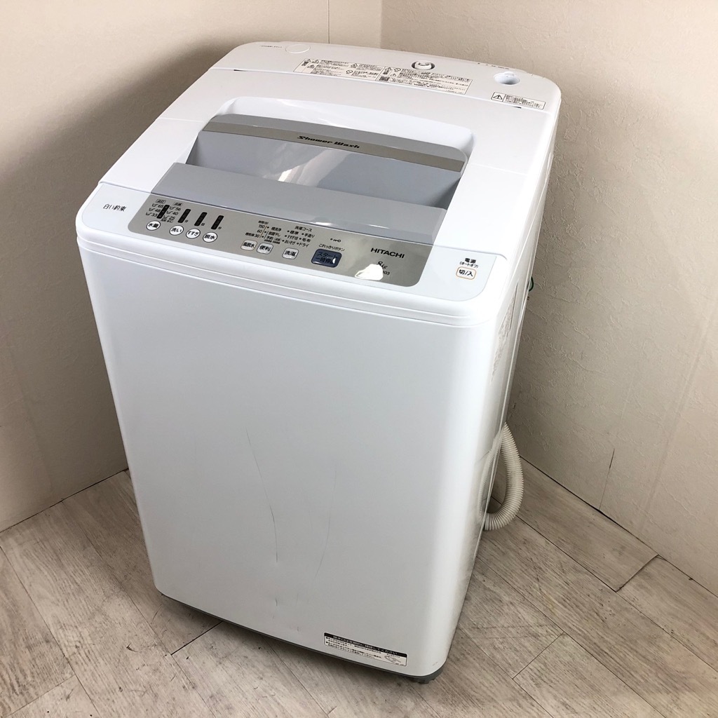 中古 8.0kg 全自動洗濯機 簡易乾燥機能 日立 NW-R803-W 2018年製 白い
