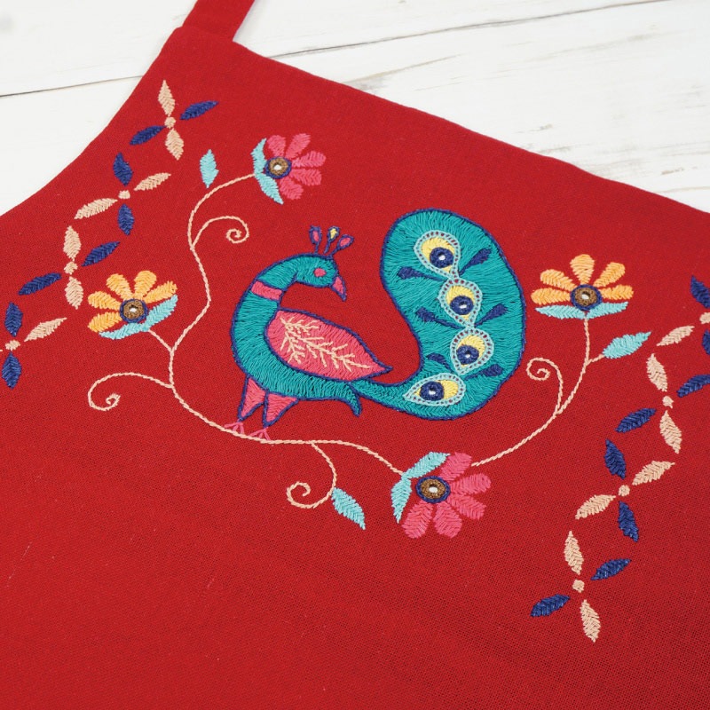 ミラー刺繍 エプロン ピーコック（レッド） | 第3世界ショップ 卸販売