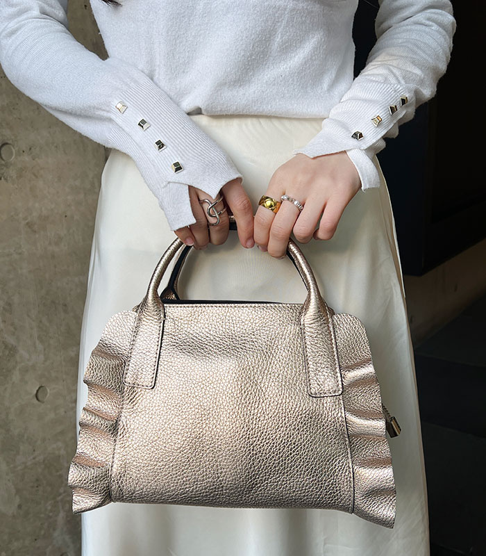 RIPANI】牛革メタリックサイドフリルトート バッグ(中)8602OL-MEDINILL