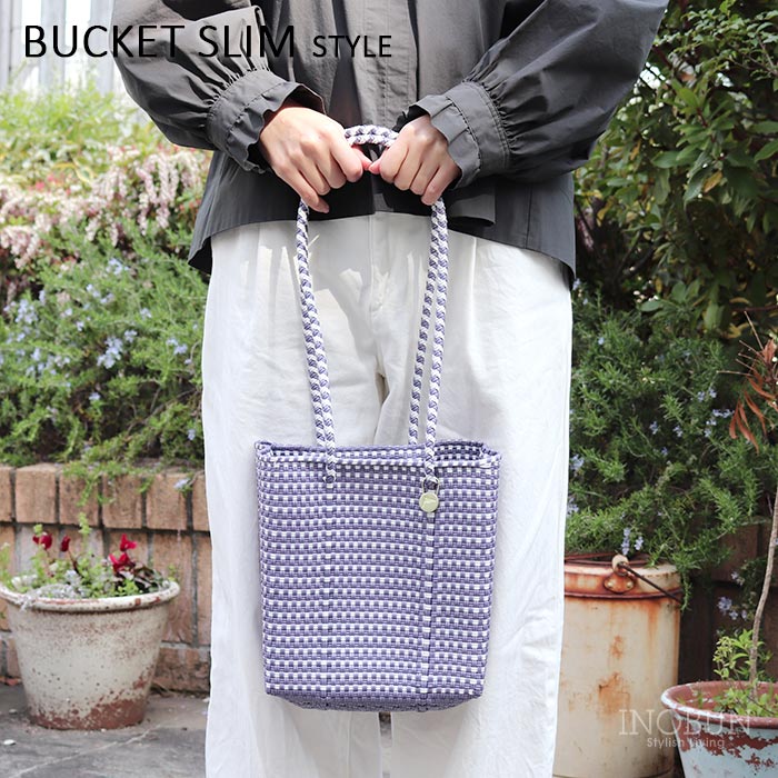 メルカド バッグ レトラ MINI CHECK BUCKET SLIM メタリックパープル x