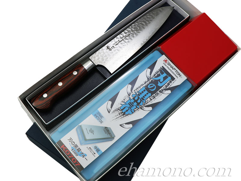 堺孝行 33層槌目ダマスカス 三徳包丁・中砥石セット