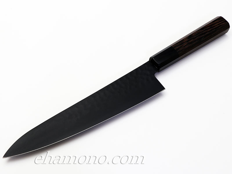 話題の黒い包丁！【黒影 牛刀210 V金10号鎚目フッ素加工和式包丁】