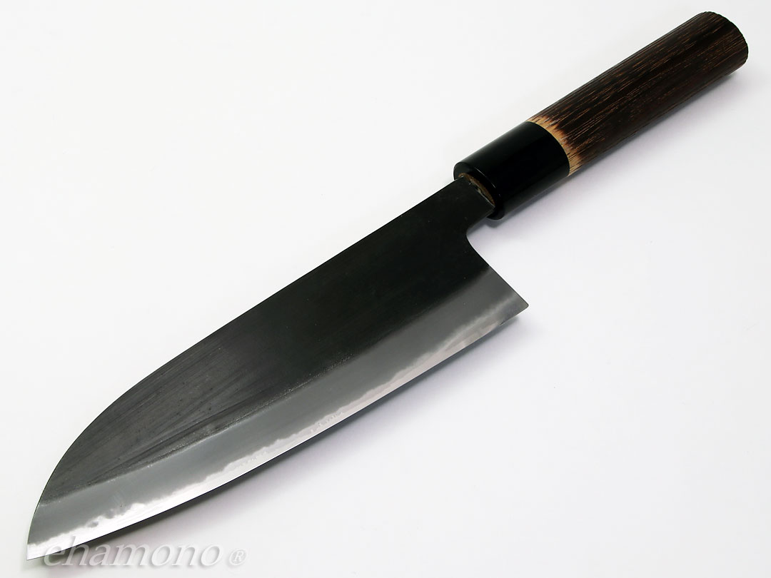 日野浦刃物工房 味方屋作三徳包丁 黒 水牛焼栗柄