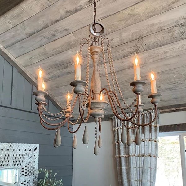 ヴィンテージ調フレンチシック木製シャンデリア 3～12灯 ホワイト